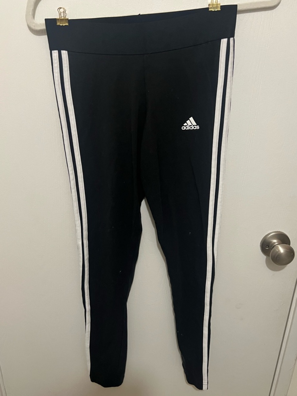 adidas Black Leggings with White Side Stripes Small